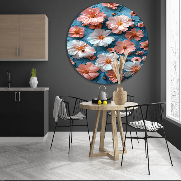 Abstract Bloemen in Blauw aluminium muurcirkel