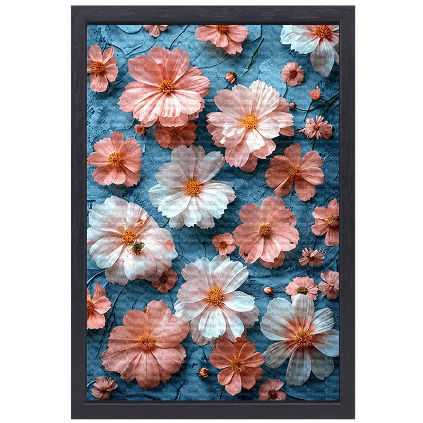 Abstract Bloemen in Blauw canvas met baklijst
