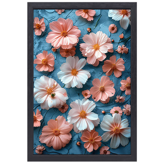 Abstract Bloemen in Blauw canvas met baklijst