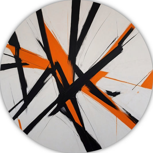 Dynamische Zwarte Lijnen met Oranje Accenten aluminium muurcirkel