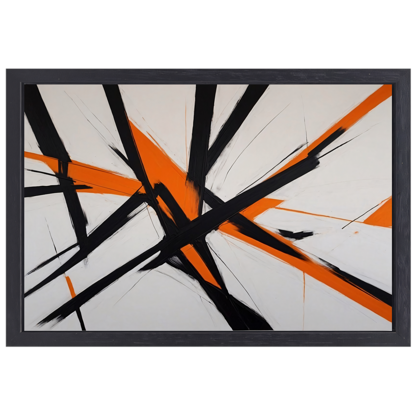 Dynamische Zwarte Lijnen met Oranje Accenten canvas met baklijst
