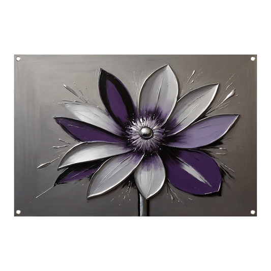 Abstracte Paarse Bloem met Zilveren Accenten tuinposter