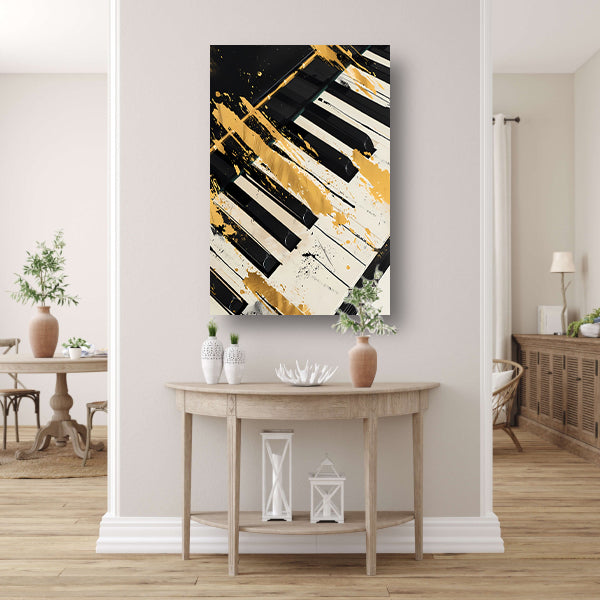 Abstract expressie op piano met goud poster