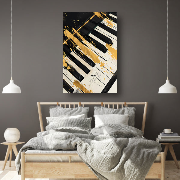 Abstract expressie op piano met goud poster