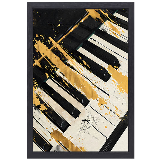 Abstract expressie op piano met goud canvas met baklijst