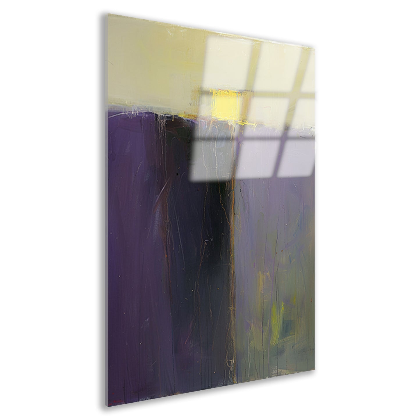 Abstract schilderij met paarse en gele kleuren acrylglas
