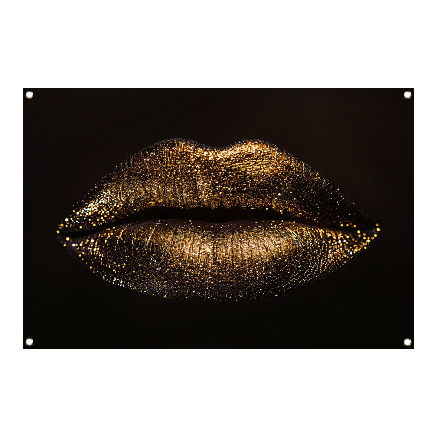 Gouden glitterlippen in close-up portret tuinposter