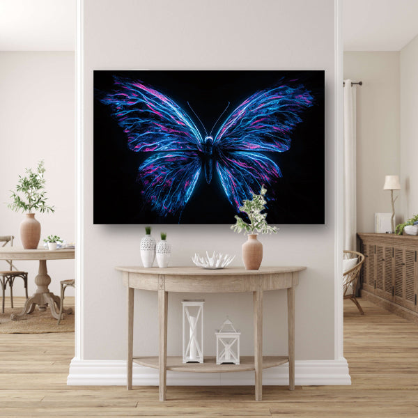 Neon vlinder kunst in levendige kleuren canvas