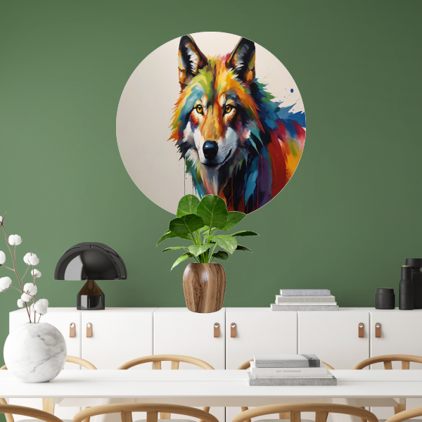 Kleurrijke Abstractie van een Wolf in Druipvorm forex muurcirkel
