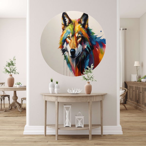 Kleurrijke Abstractie van een Wolf in Druipvorm forex muurcirkel