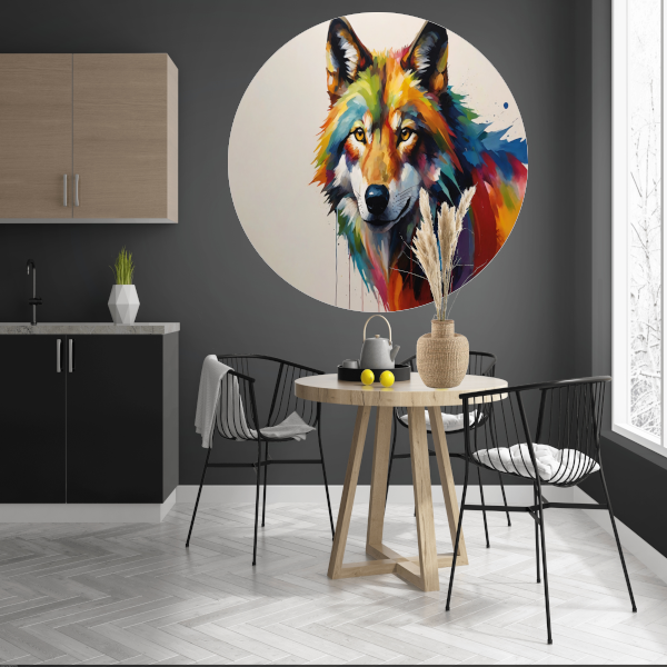 Kleurrijke Abstractie van een Wolf in Druipvorm forex muurcirkel