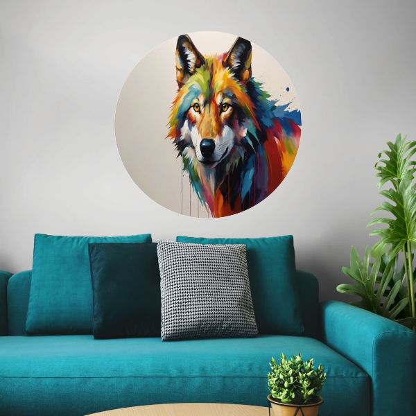Kleurrijke Abstractie van een Wolf in Druipvorm forex muurcirkel