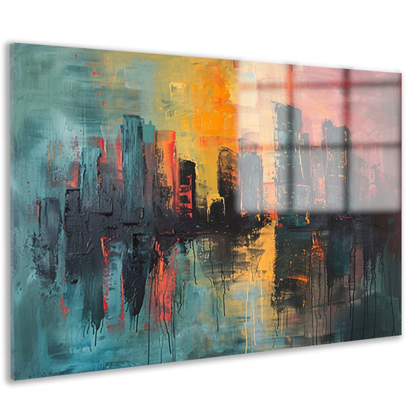 Dynamische Abstracte Stedelijke Skyline bij Zonsondergang acrylglas