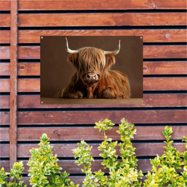 Schotse hooglander met rustgevende blik tuinposter