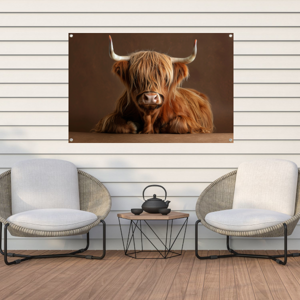Schotse hooglander met rustgevende blik tuinposter