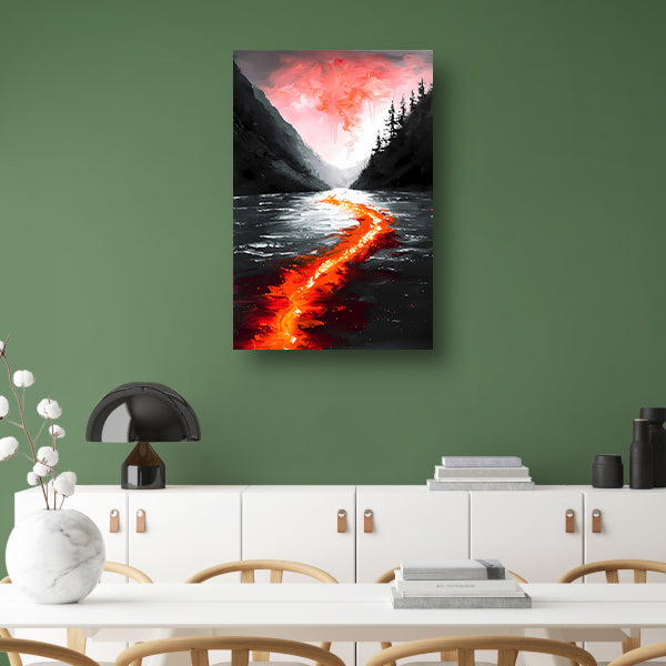 Abstracte rivier door een berglandschap poster