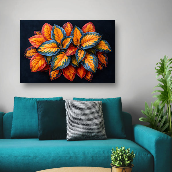 Gestileerde Herfstbladeren op Donkere Achtergrond canvas met baklijst