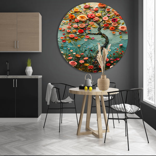 Kleurrijk Bloemenboom Schilderij voor Interieur aluminium muurcirkel