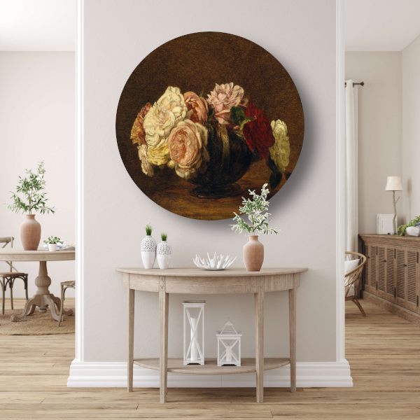 Rozen in een schaal - Henri Fantin-Latour aluminium muurcirkel