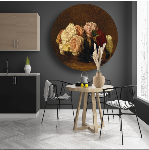 Rozen in een schaal - Henri Fantin-Latour aluminium muurcirkel