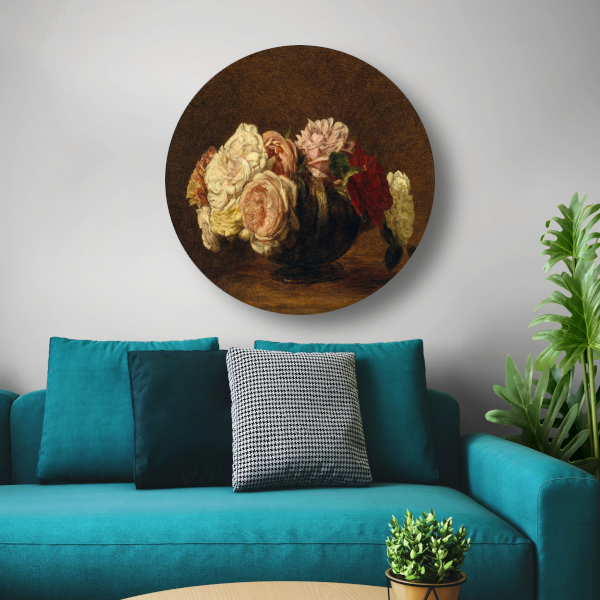 Rozen in een schaal - Henri Fantin-Latour aluminium muurcirkel