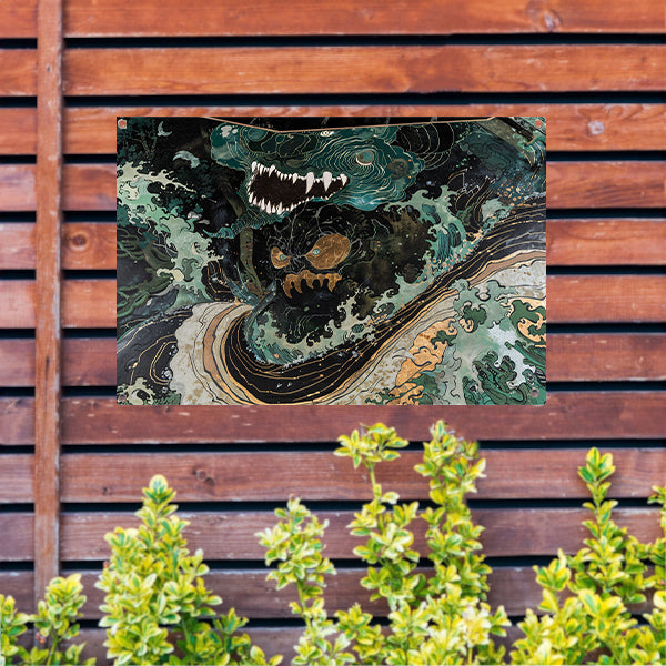 Abstracte monsterlijke golf in dynamische natuur tuinposter