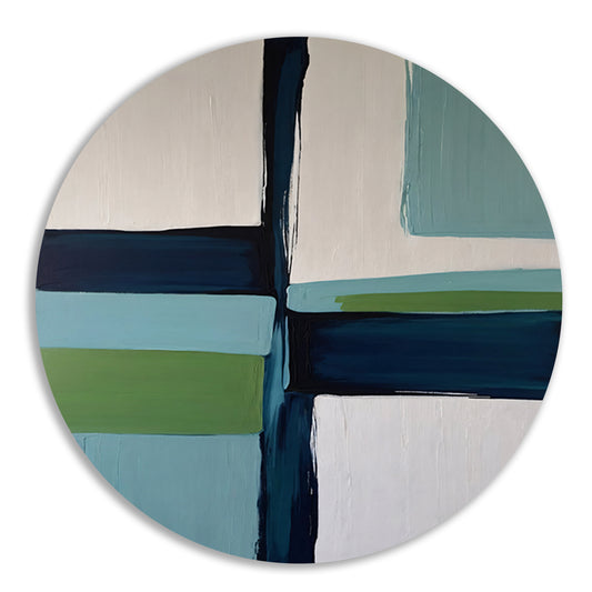 Abstracte Harmonie in Blauw en Groen aluminium muurcirkel