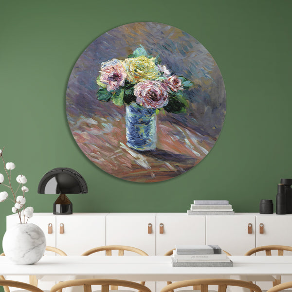 Gele en rode rozen in een kristallen vaas - Gustave Caillebotte aluminium muurcirkel