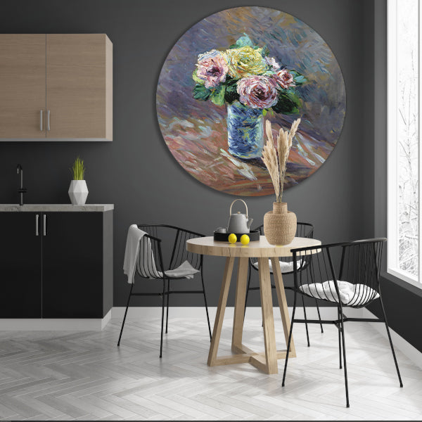 Gele en rode rozen in een kristallen vaas - Gustave Caillebotte aluminium muurcirkel