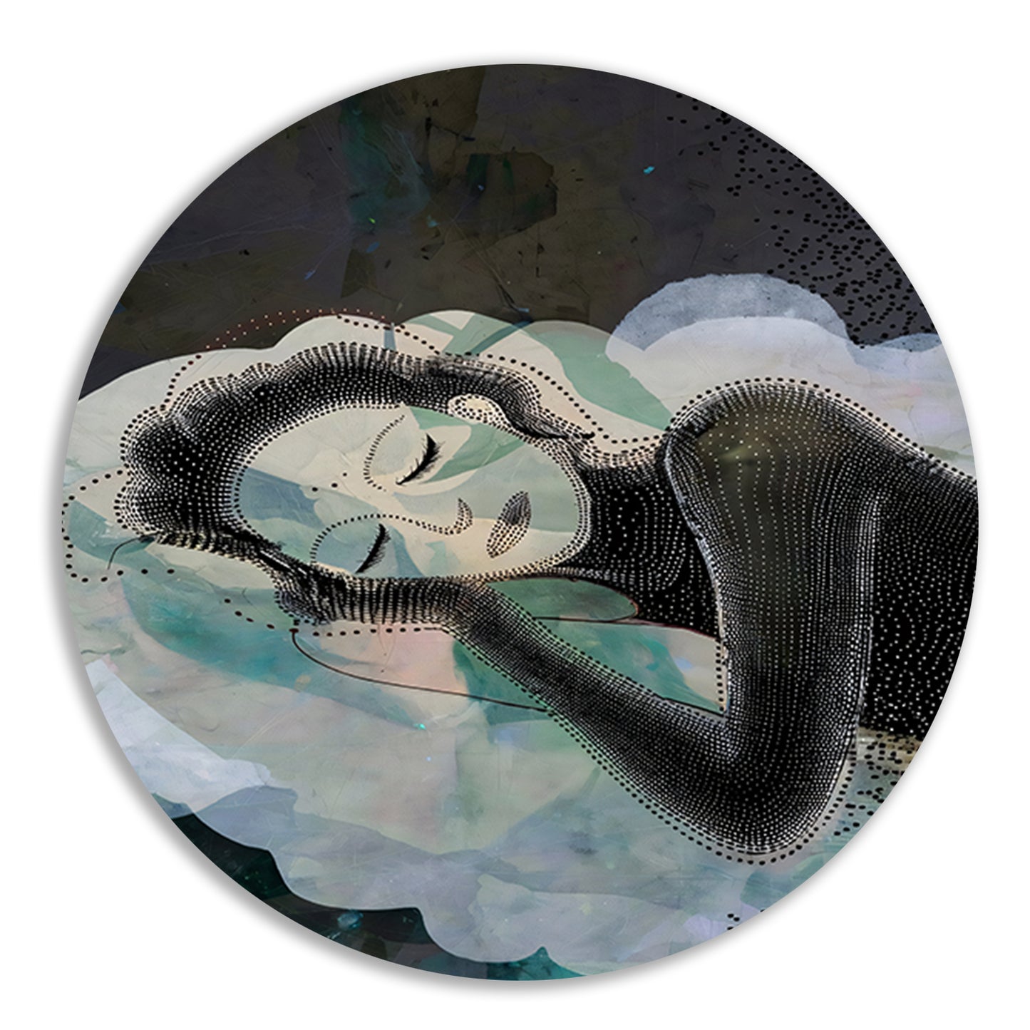 Abstract Portret van Dromerige Vrouw aluminium muurcirkel