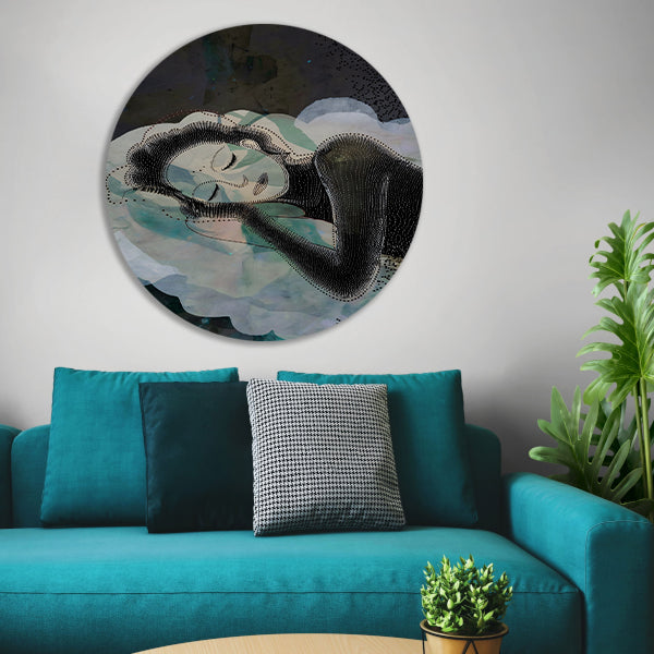 Abstract Portret van Dromerige Vrouw aluminium muurcirkel