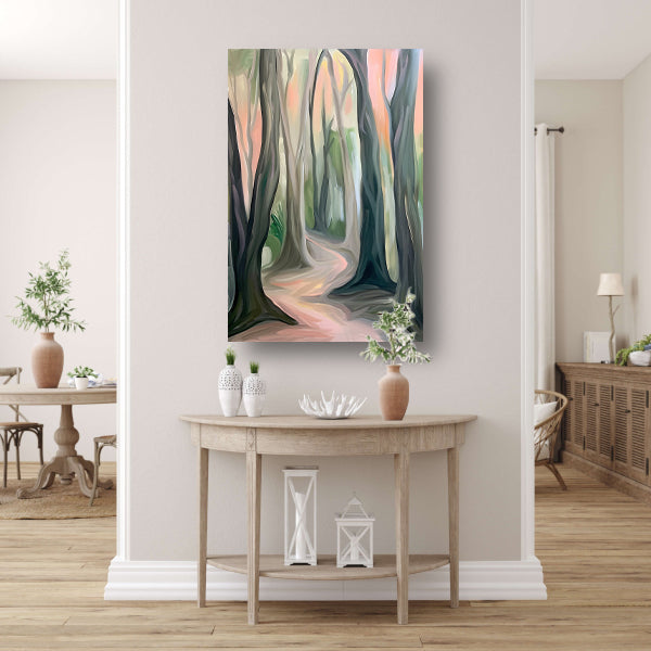 Rustiek boslandschap in abstracte stijl poster