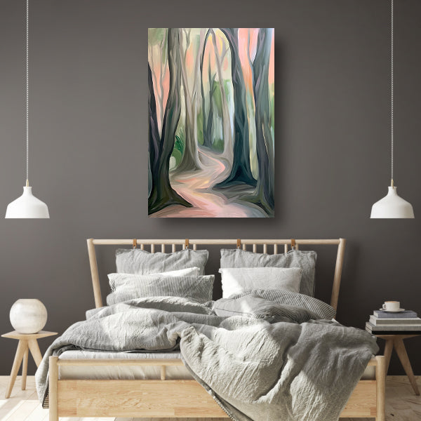Rustiek boslandschap in abstracte stijl poster