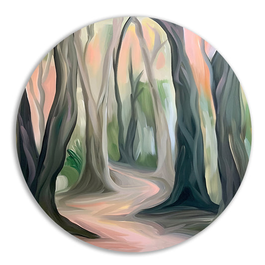 Rustiek boslandschap in abstracte stijl aluminium muurcirkel