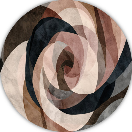 Abstracte Sepia Spiraalvormen in Overlapping aluminium muurcirkel