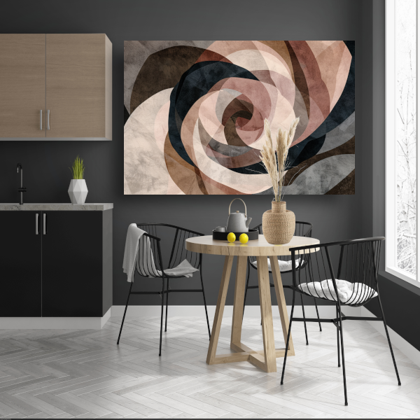 Abstracte Sepia Spiraalvormen in Overlapping canvas met baklijst