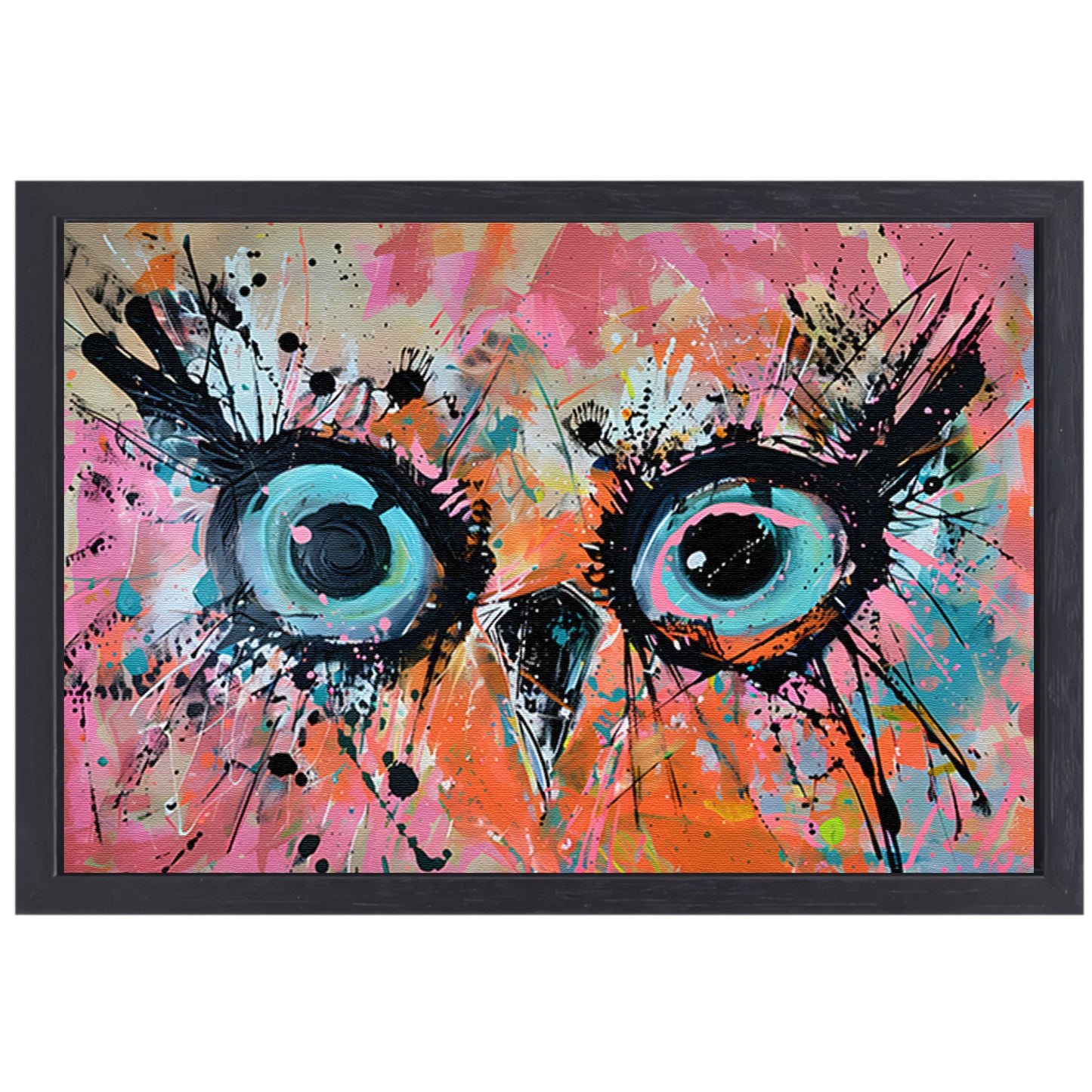 Kleurrijk abstract schilderij van een uil canvas met baklijst