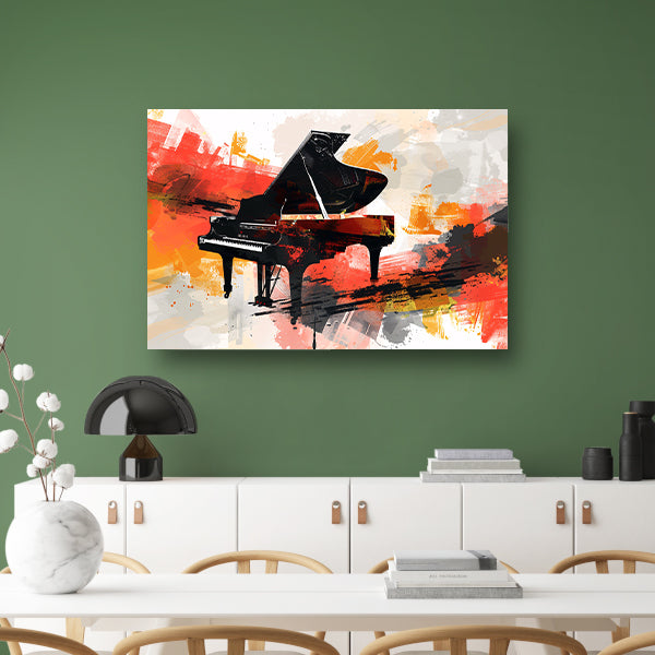 Abstracte piano met vurige kleurenexplosie acrylglas