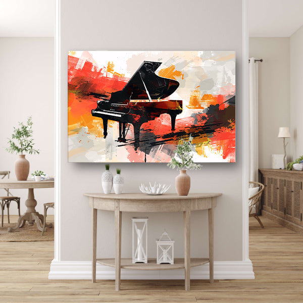 Abstracte piano met vurige kleurenexplosie acrylglas