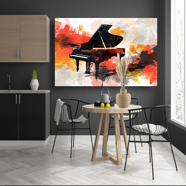 Abstracte piano met vurige kleurenexplosie acrylglas