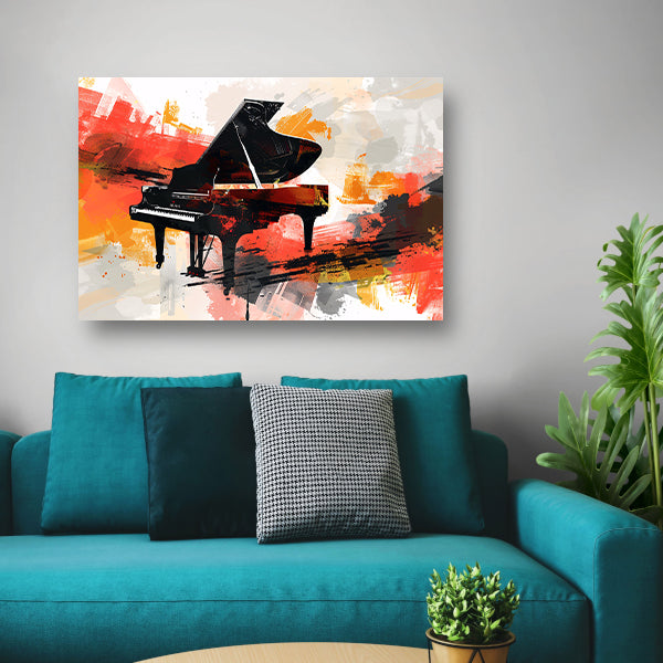 Abstracte piano met vurige kleurenexplosie acrylglas