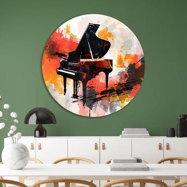 Abstracte piano met vurige kleurenexplosie forex muurcirkel