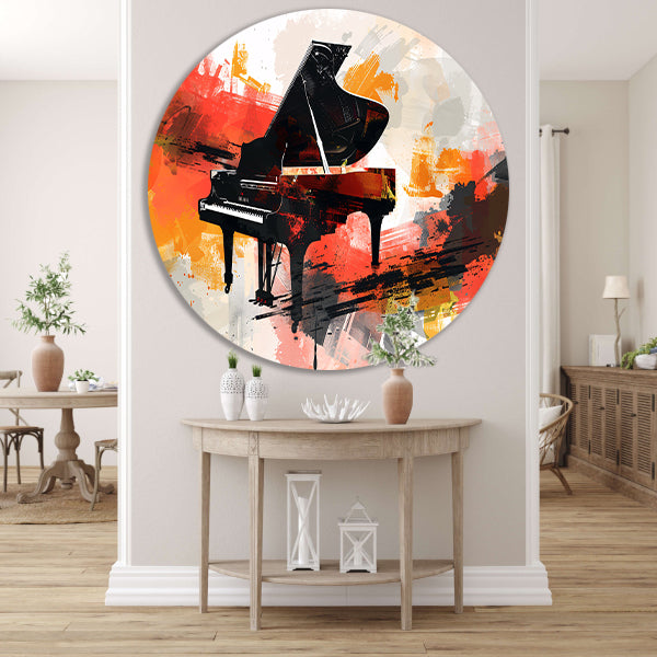 Abstracte piano met vurige kleurenexplosie forex muurcirkel
