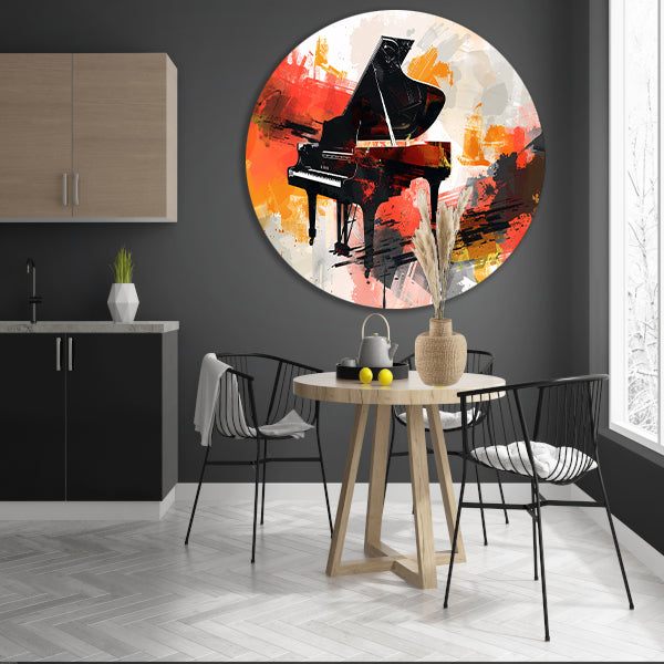 Abstracte piano met vurige kleurenexplosie forex muurcirkel