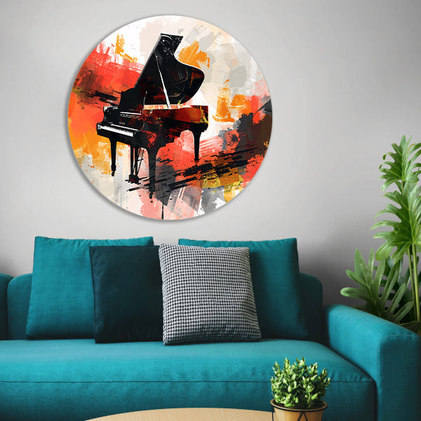 Abstracte piano met vurige kleurenexplosie forex muurcirkel