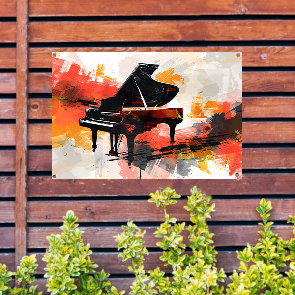Abstracte piano met vurige kleurenexplosie tuinposter