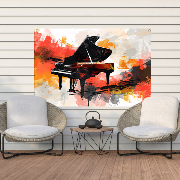 Abstracte piano met vurige kleurenexplosie tuinposter