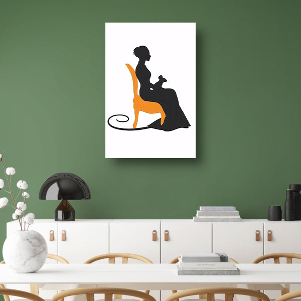 Silhouet van vrouw met muis op stoel canvas