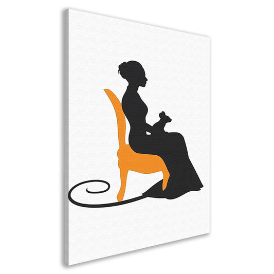 Silhouet van vrouw met muis op stoel canvas