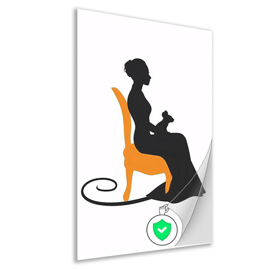 Silhouet van vrouw met muis op stoel poster